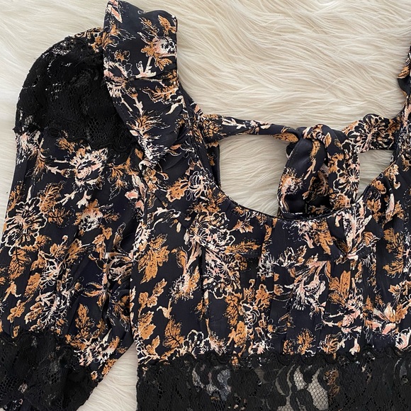 Free People Black Orange Floral Lace Short Sleeve Dress - Picture 5 of 12